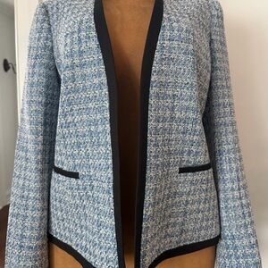 NWT Kasper Blue Tweed Kiss-Front Collarless Jacket Blazer, 16 XL